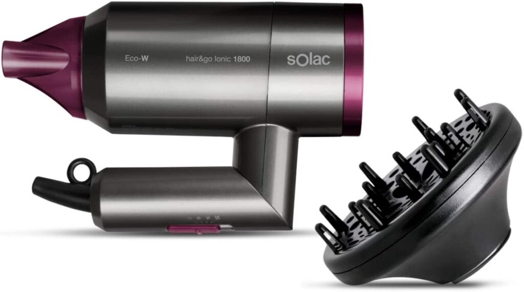 Secador de pelo Solac Hair & Go Ionic 180 plegable color gris y rosa